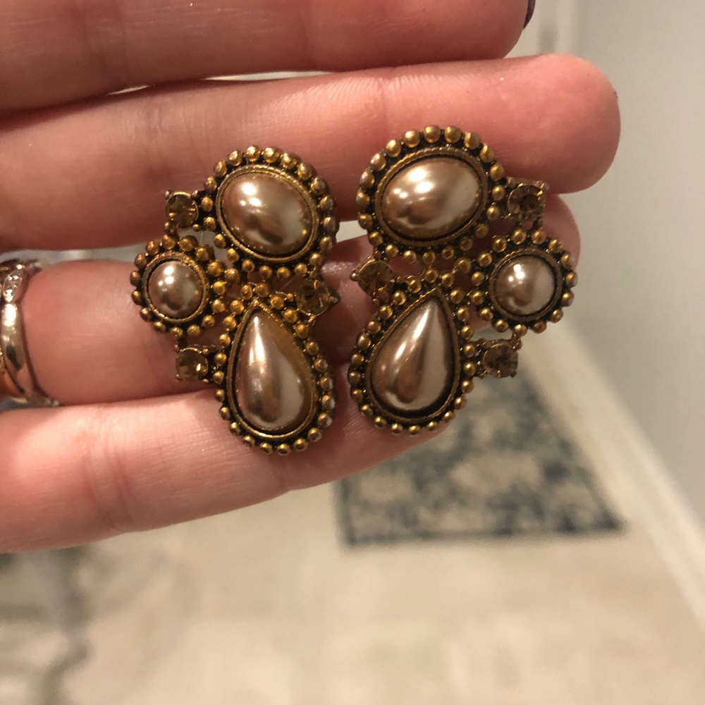 Brass Brown Pearl Earrings